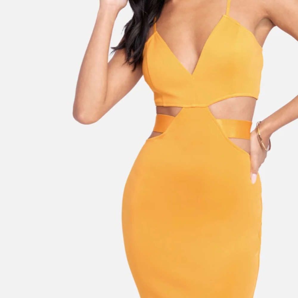 Side Cutout Bodycon Dress - Amber Yellow; brand new never worn